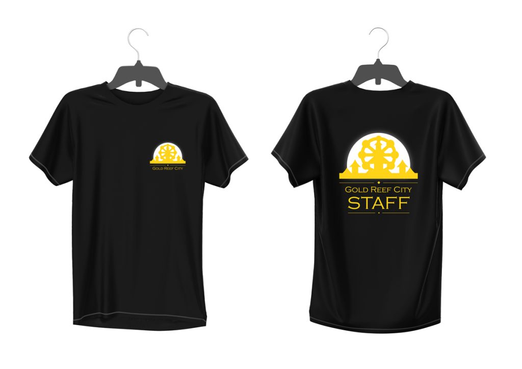 gold reef city after dark black t-shirt design mockup