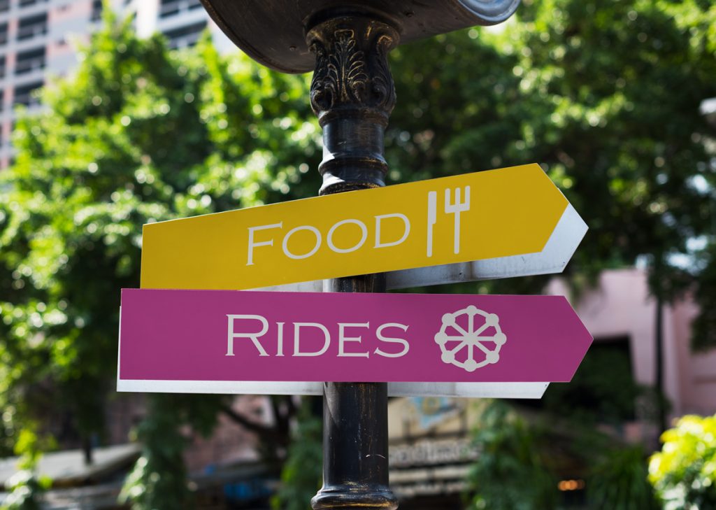 yellow and purple gold reef city wayfinding signage mockup